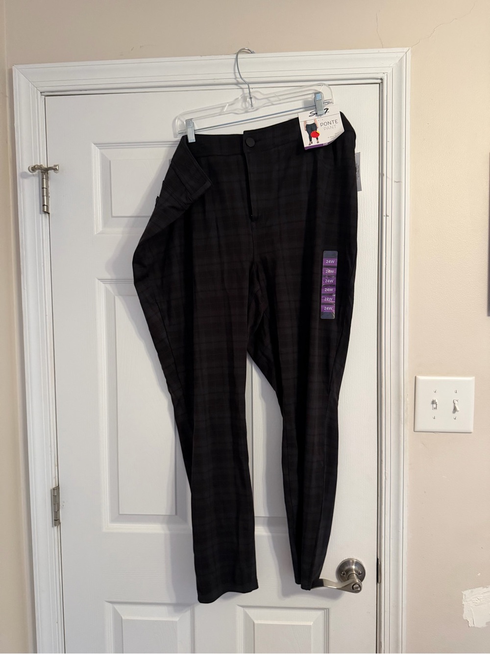 Seven7 Black Plaid Ponte Knit Women's Pants